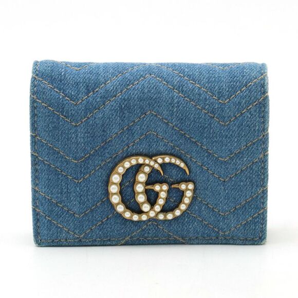 Gucci GG Marmont Denim Leather Wallet - Picture 1 of 8